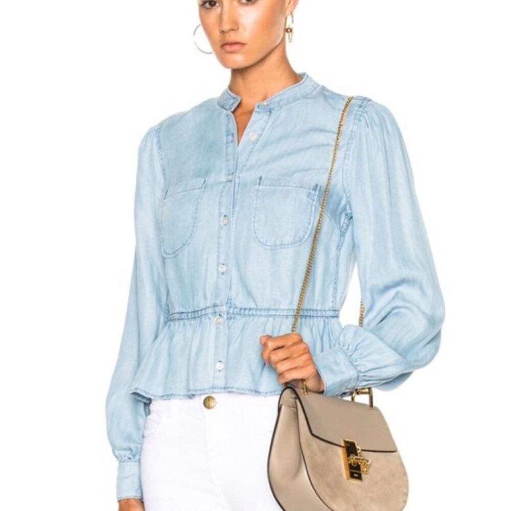 Frame double pocket peplum denim blouse size extra small